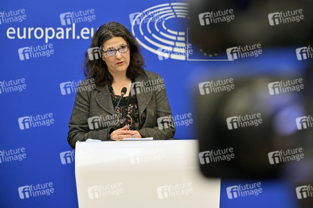 Pressekonferenz mit Gwendoline Delbos-Corfield zur Wahl in Ungarn im EU-Parlament in Straßburg