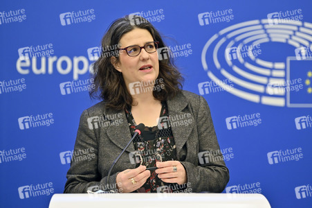 Pressekonferenz mit Gwendoline Delbos-Corfield zur Wahl in Ungarn im EU-Parlament in Straßburg