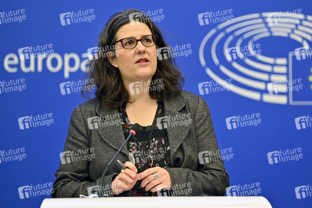 Pressekonferenz mit Gwendoline Delbos-Corfield zur Wahl in Ungarn im EU-Parlament in Straßburg
