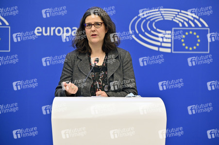 Pressekonferenz mit Gwendoline Delbos-Corfield zur Wahl in Ungarn im EU-Parlament in Straßburg