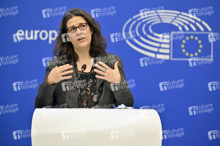 Pressekonferenz mit Gwendoline Delbos-Corfield zur Wahl in Ungarn im EU-Parlament in Straßburg