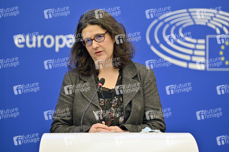 Pressekonferenz mit Gwendoline Delbos-Corfield zur Wahl in Ungarn im EU-Parlament in Straßburg