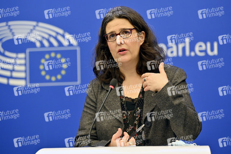 Pressekonferenz mit Gwendoline Delbos-Corfield zur Wahl in Ungarn im EU-Parlament in Straßburg