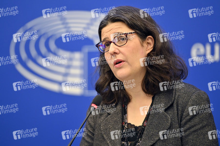 Pressekonferenz mit Gwendoline Delbos-Corfield zur Wahl in Ungarn im EU-Parlament in Straßburg