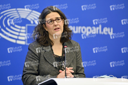 Pressekonferenz mit Gwendoline Delbos-Corfield zur Wahl in Ungarn im EU-Parlament in Straßburg