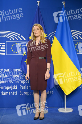 Fototermin mit Maia Sandu und Roberta Metsola im EU-Parlament in Brüssel