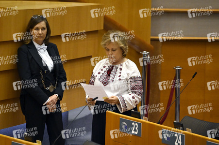 Plenartagung zur Bekämpfung der Straflosigkeit bei Kriegsverbrechen in der Ukraine im EU-Parlament in Brüssel