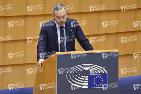 Plenartagung zur Bekämpfung der Straflosigkeit bei Kriegsverbrechen in der Ukraine im EU-Parlament in Brüssel