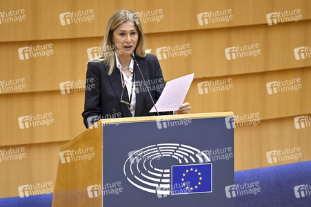 Plenartagung zur Bekämpfung der Straflosigkeit bei Kriegsverbrechen in der Ukraine im EU-Parlament in Brüssel