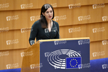Plenartagung zur Bekämpfung der Straflosigkeit bei Kriegsverbrechen in der Ukraine im EU-Parlament in Brüssel