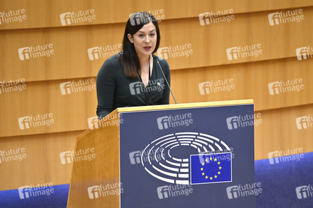 Plenartagung zur Bekämpfung der Straflosigkeit bei Kriegsverbrechen in der Ukraine im EU-Parlament in Brüssel