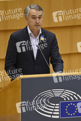 Plenartagung zur Bekämpfung der Straflosigkeit bei Kriegsverbrechen in der Ukraine im EU-Parlament in Brüssel