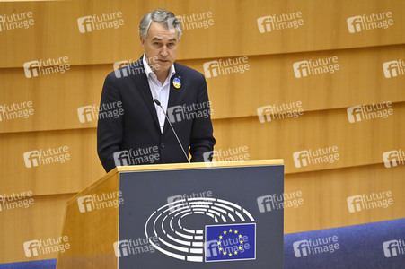 Plenartagung zur Bekämpfung der Straflosigkeit bei Kriegsverbrechen in der Ukraine im EU-Parlament in Brüssel