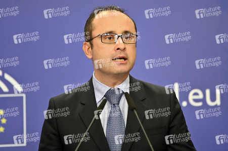 Pressekonferenz zur Trilog-Vereinbarung zur Gasspeicherung im EU-Parlament in Brüssel