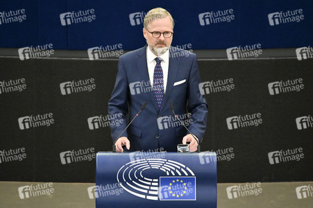 Petr Fiala stellt Prioritäten der tschechischen EU-Ratspräsidentschaft vor im EU-Parlament in Straßburg
