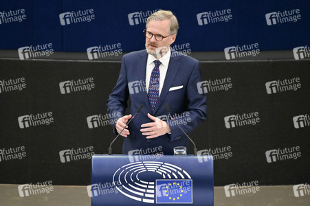 Petr Fiala stellt Prioritäten der tschechischen EU-Ratspräsidentschaft vor im EU-Parlament in Straßburg