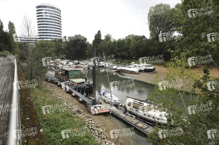 Niedrigwasser am Rhein in Düsseldorf
