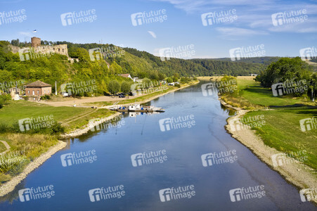Niedrigwasser der Weser bei Polle