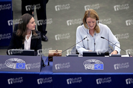 Rede von Sanna Marin im EU-Parlament in Straßburg