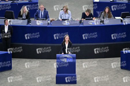 Rede von Sanna Marin im EU-Parlament in Straßburg