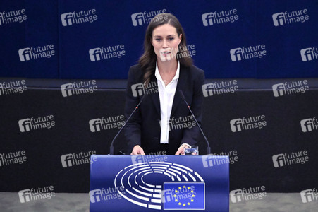 Rede von Sanna Marin im EU-Parlament in Straßburg