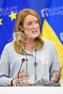 Pressekonferenz mit Sanna Marin und Roberta Metsola im EU-Parlament in Straßburg