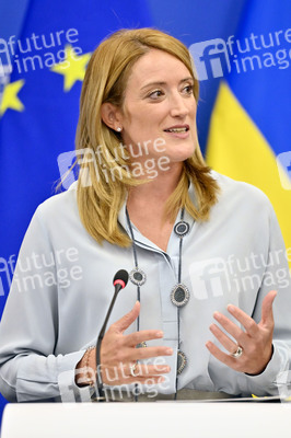 Pressekonferenz mit Sanna Marin und Roberta Metsola im EU-Parlament in Straßburg