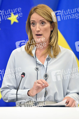 Pressekonferenz mit Sanna Marin und Roberta Metsola im EU-Parlament in Straßburg