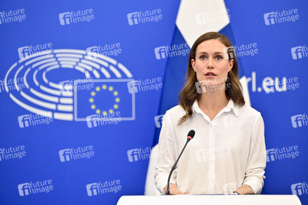 Pressekonferenz mit Sanna Marin und Roberta Metsola im EU-Parlament in Straßburg