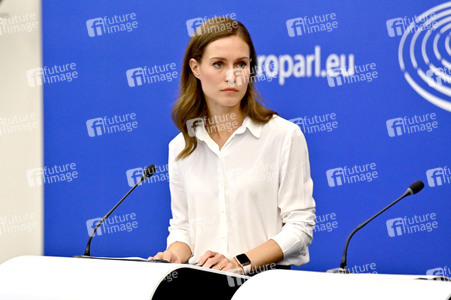 Pressekonferenz mit Sanna Marin und Roberta Metsola im EU-Parlament in Straßburg