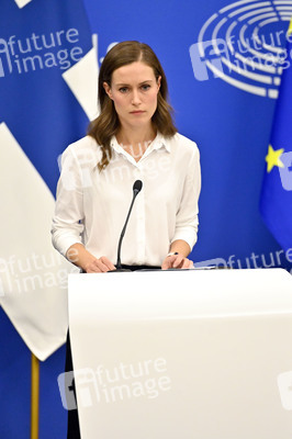 Pressekonferenz mit Sanna Marin und Roberta Metsola im EU-Parlament in Straßburg