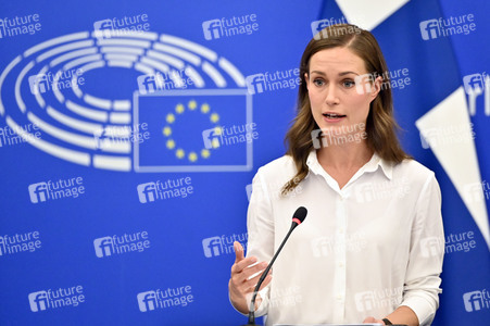 Pressekonferenz mit Sanna Marin und Roberta Metsola im EU-Parlament in Straßburg