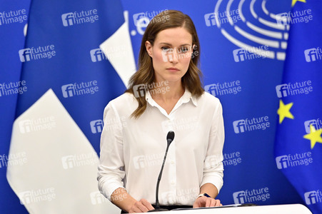 Pressekonferenz mit Sanna Marin und Roberta Metsola im EU-Parlament in Straßburg