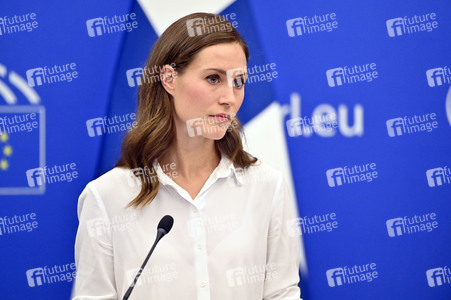 Pressekonferenz mit Sanna Marin und Roberta Metsola im EU-Parlament in Straßburg