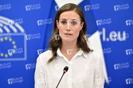 Pressekonferenz mit Sanna Marin und Roberta Metsola im EU-Parlament in Straßburg