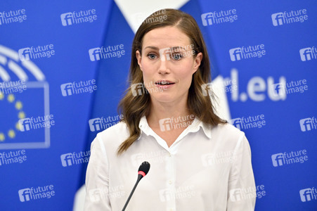Pressekonferenz mit Sanna Marin und Roberta Metsola im EU-Parlament in Straßburg