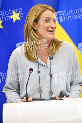 Pressekonferenz mit Sanna Marin und Roberta Metsola im EU-Parlament in Straßburg
