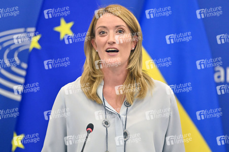 Pressekonferenz mit Sanna Marin und Roberta Metsola im EU-Parlament in Straßburg