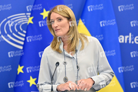 Pressekonferenz mit Sanna Marin und Roberta Metsola im EU-Parlament in Straßburg