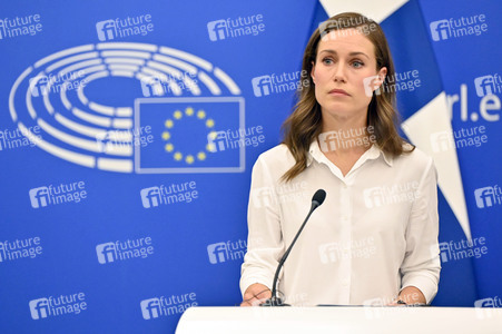 Pressekonferenz mit Sanna Marin und Roberta Metsola im EU-Parlament in Straßburg