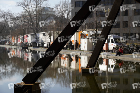 Aufbauarbeiten zur Berlinale 2023 in Berlin