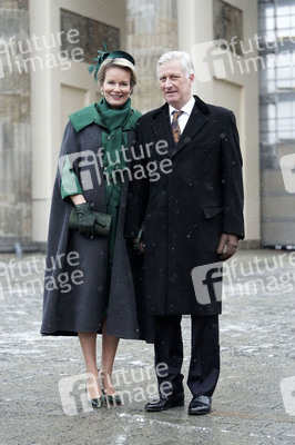 König Philippe und Königin Mathilde von Belgien am Brandenburger Tor in Berlin
