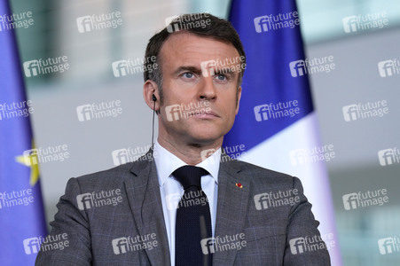 Pressestatement von Emmanuel Macron, Donald Tusk und Olaf Scholz in Berlin