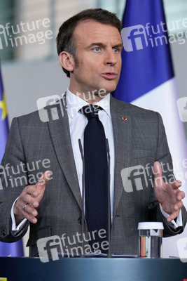 Pressestatement von Emmanuel Macron, Donald Tusk und Olaf Scholz in Berlin