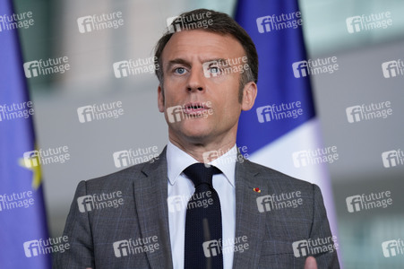 Pressestatement von Emmanuel Macron, Donald Tusk und Olaf Scholz in Berlin