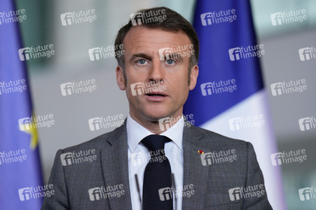 Pressestatement von Emmanuel Macron, Donald Tusk und Olaf Scholz in Berlin