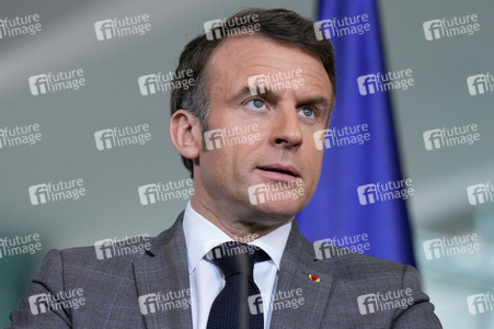 Pressestatement von Emmanuel Macron, Donald Tusk und Olaf Scholz in Berlin