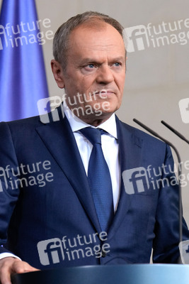 Pressestatement von Emmanuel Macron, Donald Tusk und Olaf Scholz in Berlin