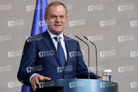 Pressestatement von Emmanuel Macron, Donald Tusk und Olaf Scholz in Berlin