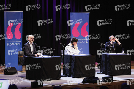 Samuel Finzi, Nina Kunzendorf und Jakob Hein auf der lit.Cologne 2025 in Köln